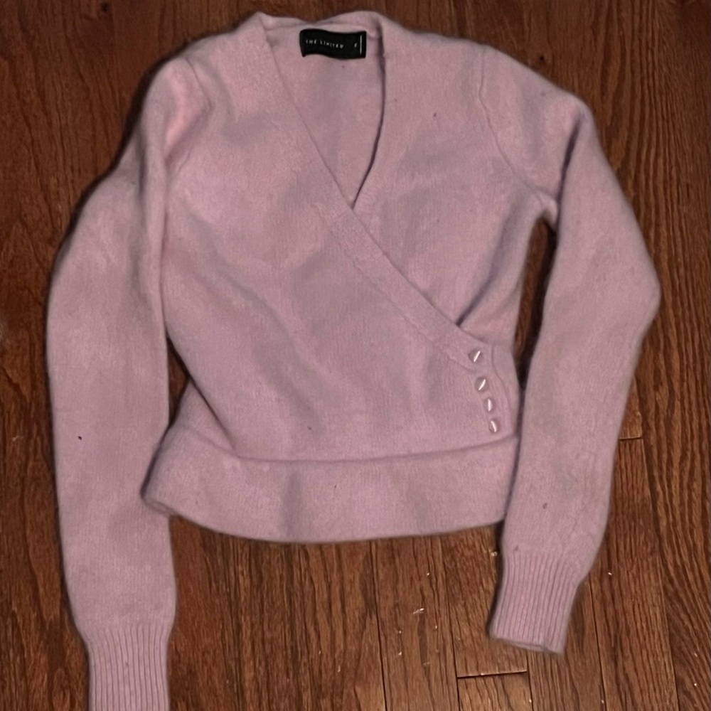 Vintage Soft Pink V-Neck Wrap Sweater